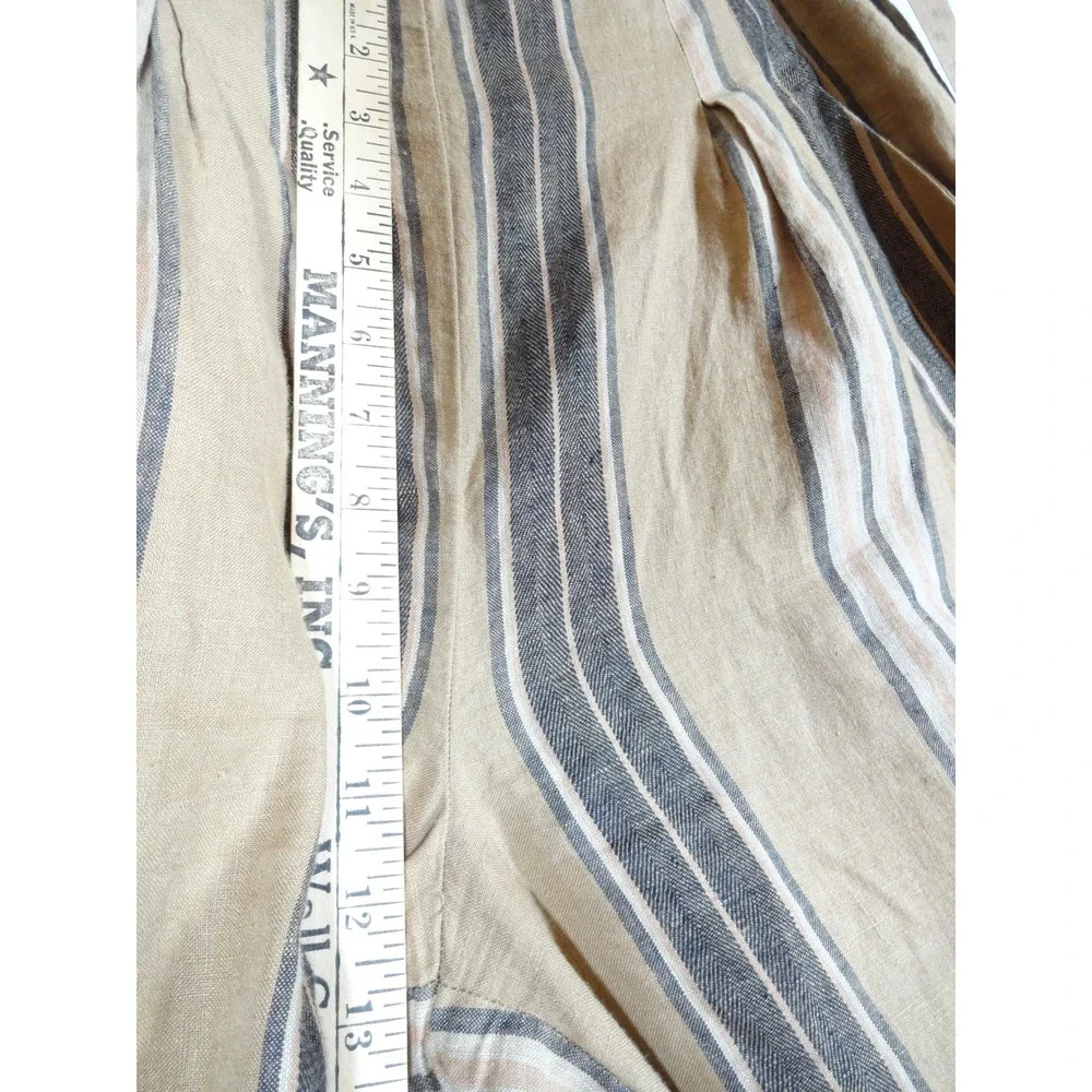 VTG Banana Republic Wide Leg Pants Womens S Tan Striped Linen Coastal Trousers